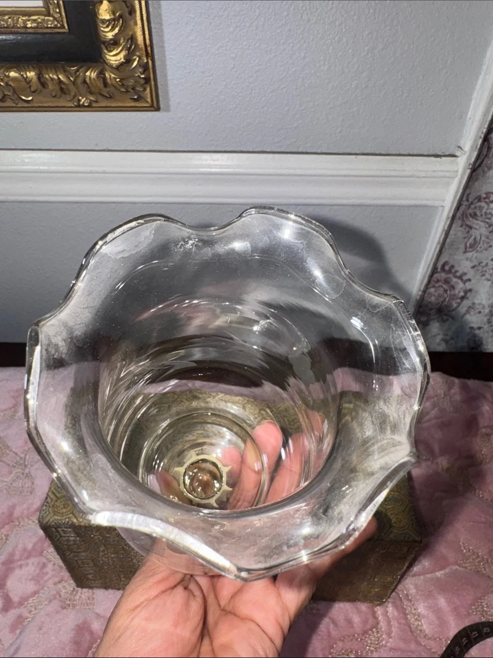 Home Interiors Clear Etched Floral Glass Bell sconce candle holder